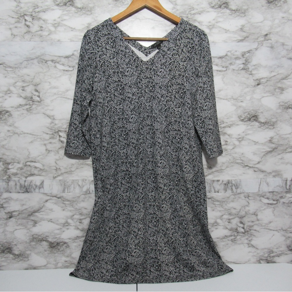 J. Jill Wearever Collection Double V-neck Herringbone Print Dress Size XS